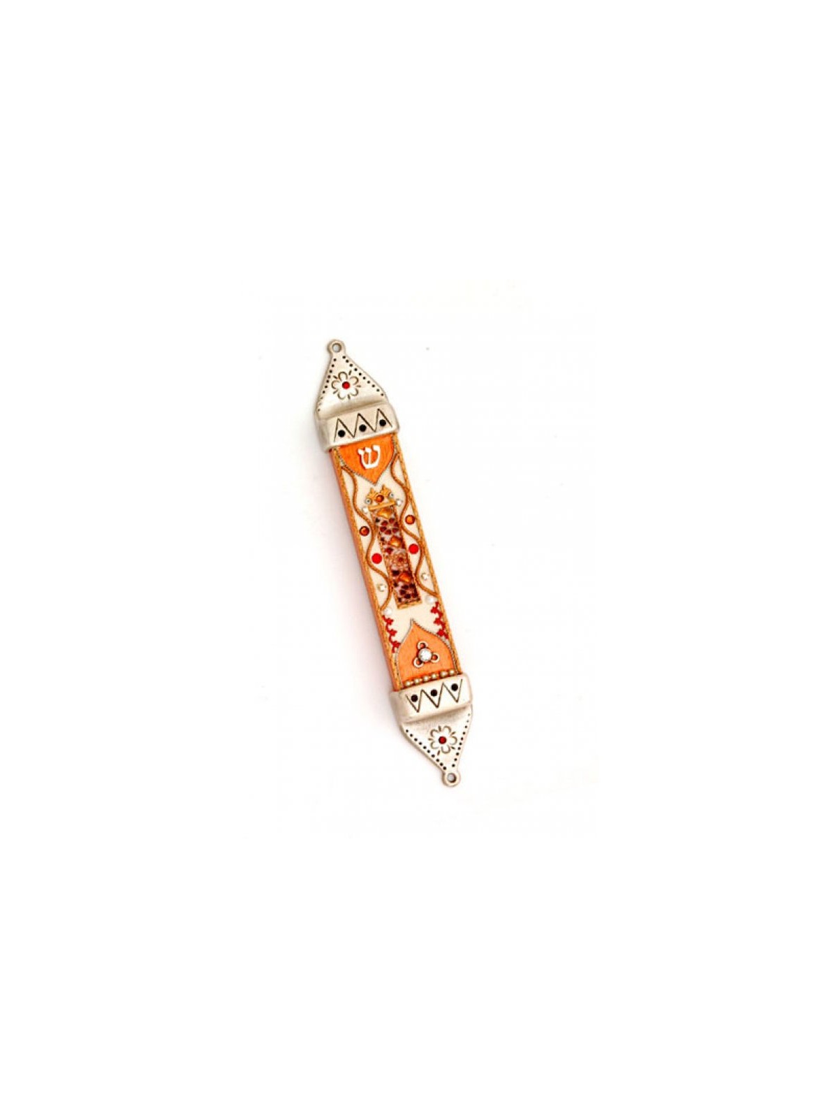 Pewter Mezuzah Case in Shades of Orange ... | Mezuzah by Esther Shahaf