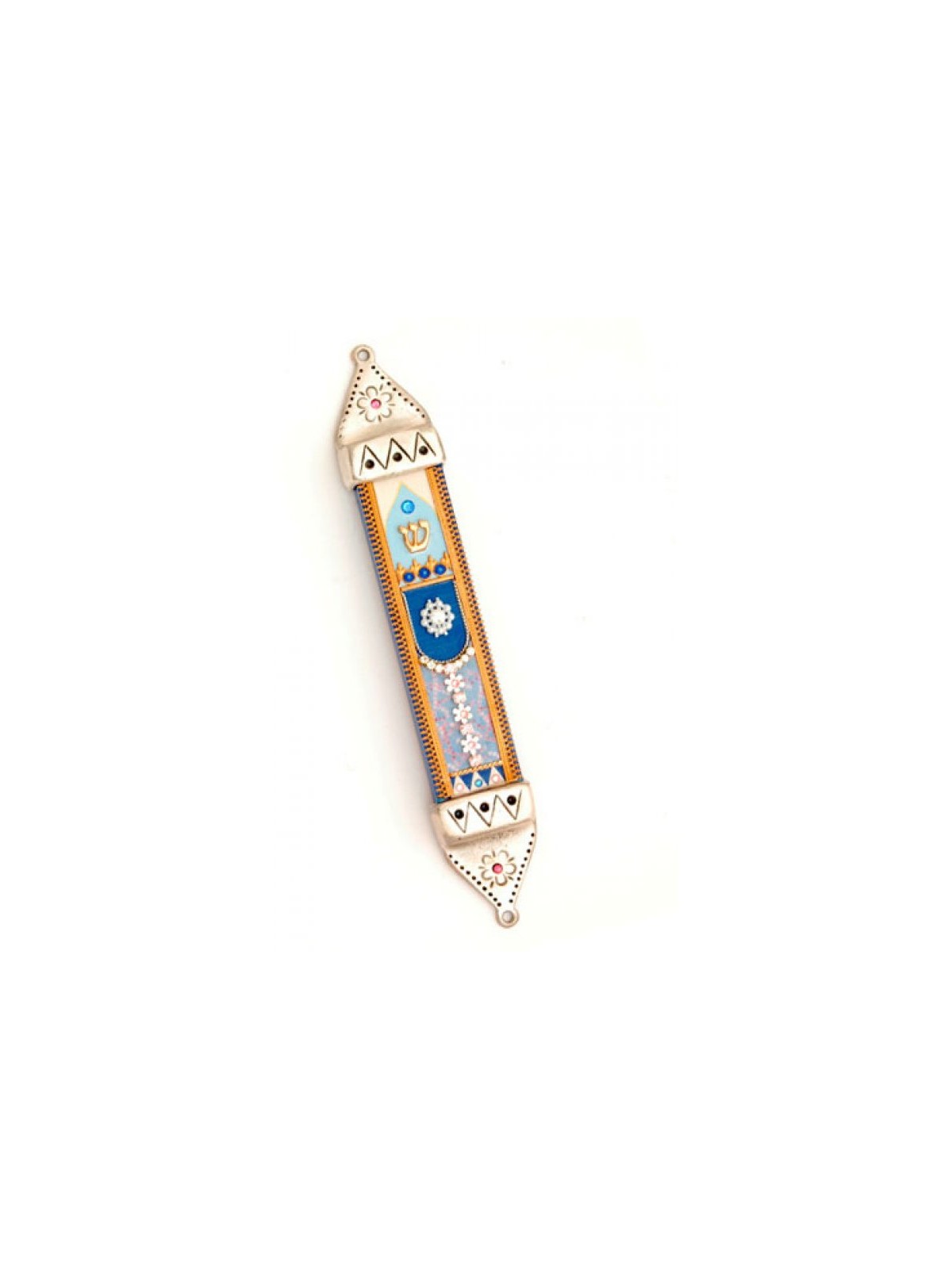 Pewter Mezuzah Case in Blue Purple and O... | Mezuzah by Esther Shahaf