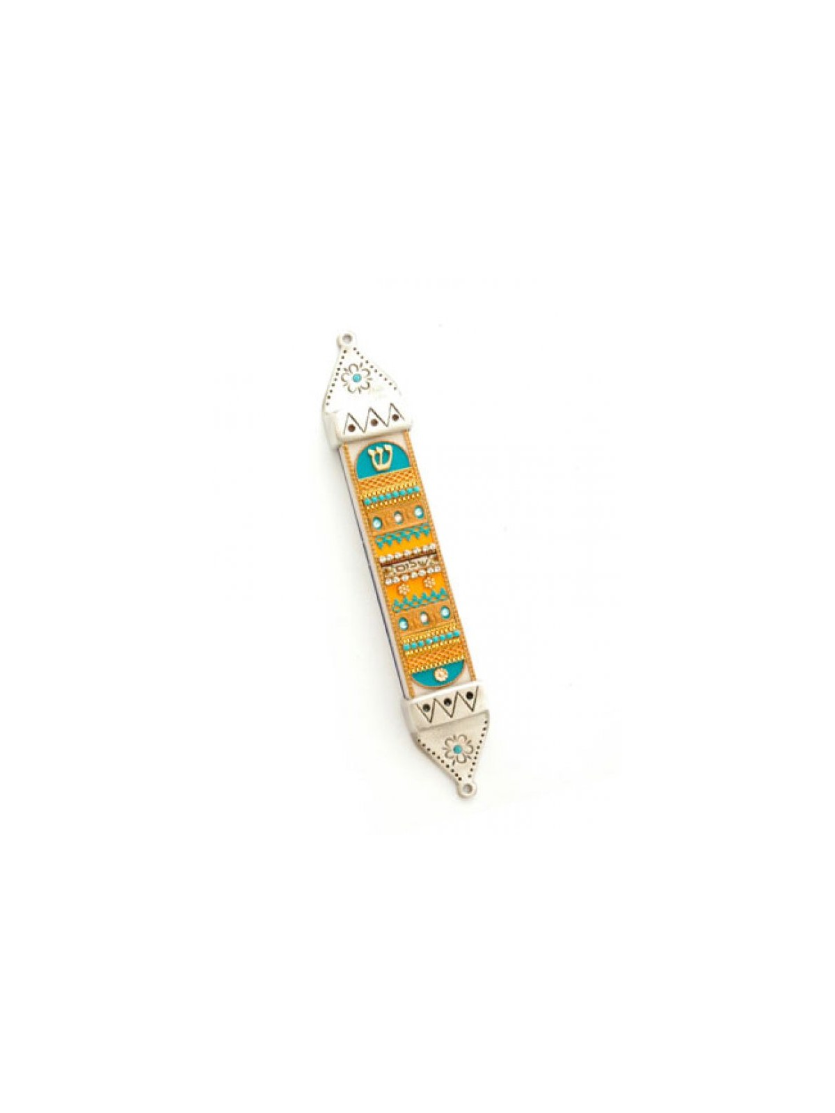 Oriental Orange and Turquoise Mezuzah Ca... | Mezuzah by Esther Shahaf
