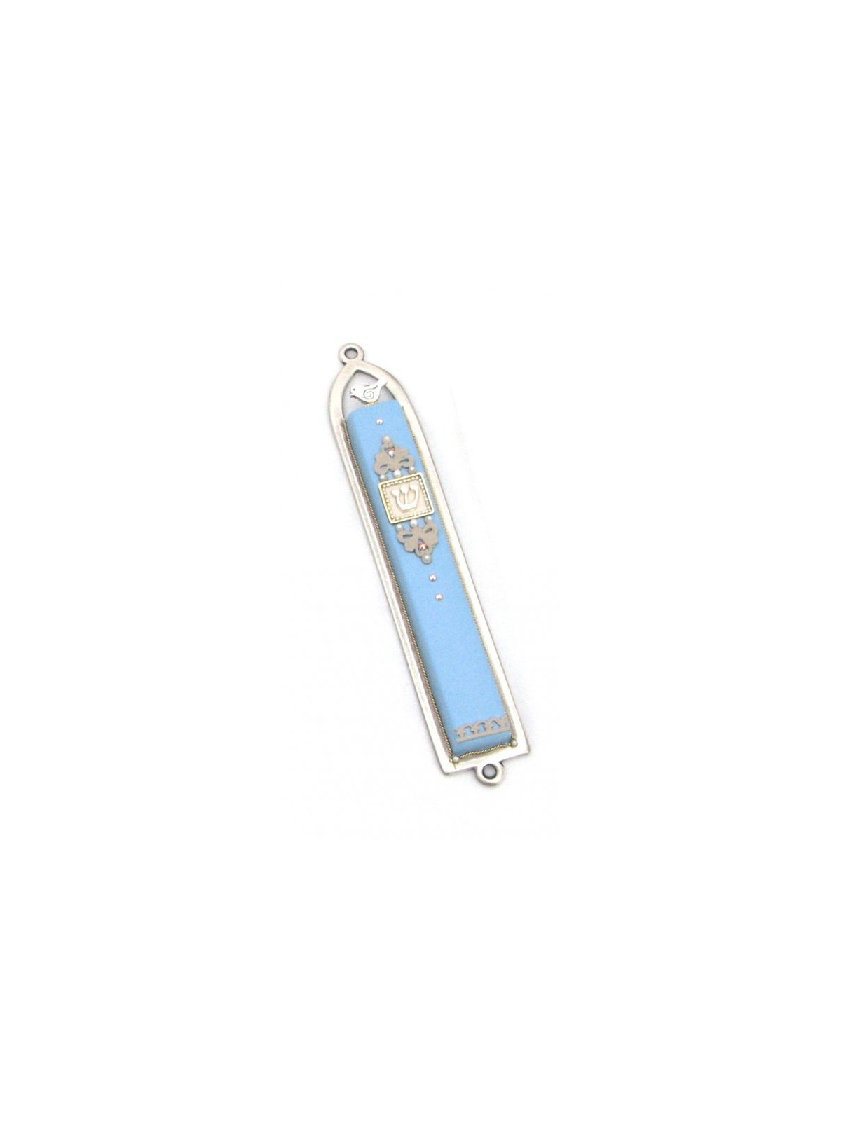 Classic Light Blue Dove Mezuzah by Ester... | Mezuzah by Esther Shahaf