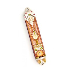 Orange Decoration Pewter Mezuzah by Este... | Mezuzah by Esther Shahaf