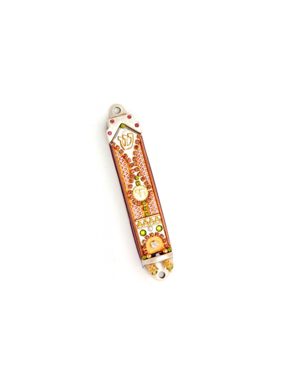 Orange Decoration Pewter Mezuzah by Este... | Mezuzah by Esther Shahaf