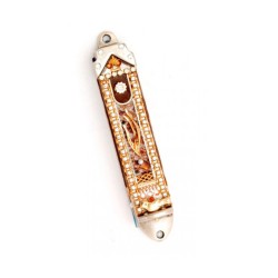 Maroon Gold Shin Mezuzah by Ester Shahaf | Mezuzah by Esther Shahaf