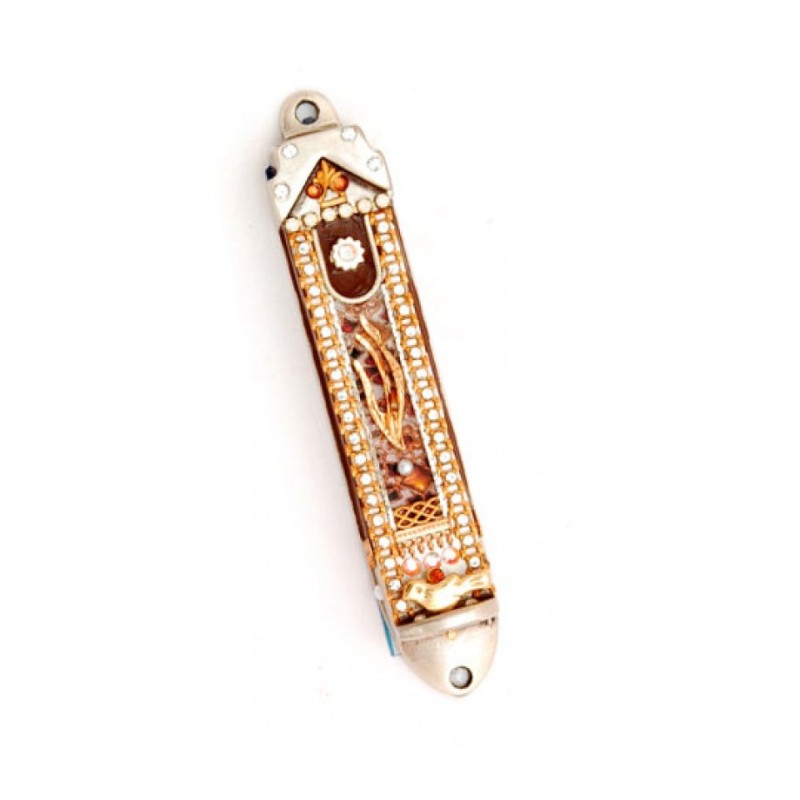 Maroon Gold Shin Mezuzah by Ester Shahaf | Mezuzah by Esther Shahaf