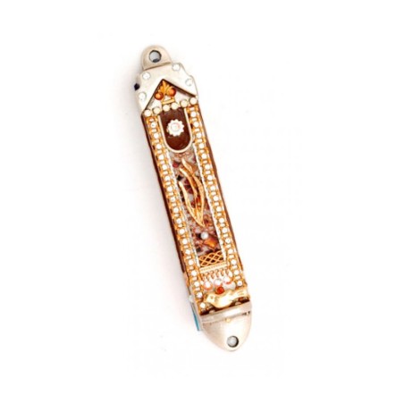 Maroon Gold Shin Mezuzah by Ester Shahaf | Mezuzah by Esther Shahaf