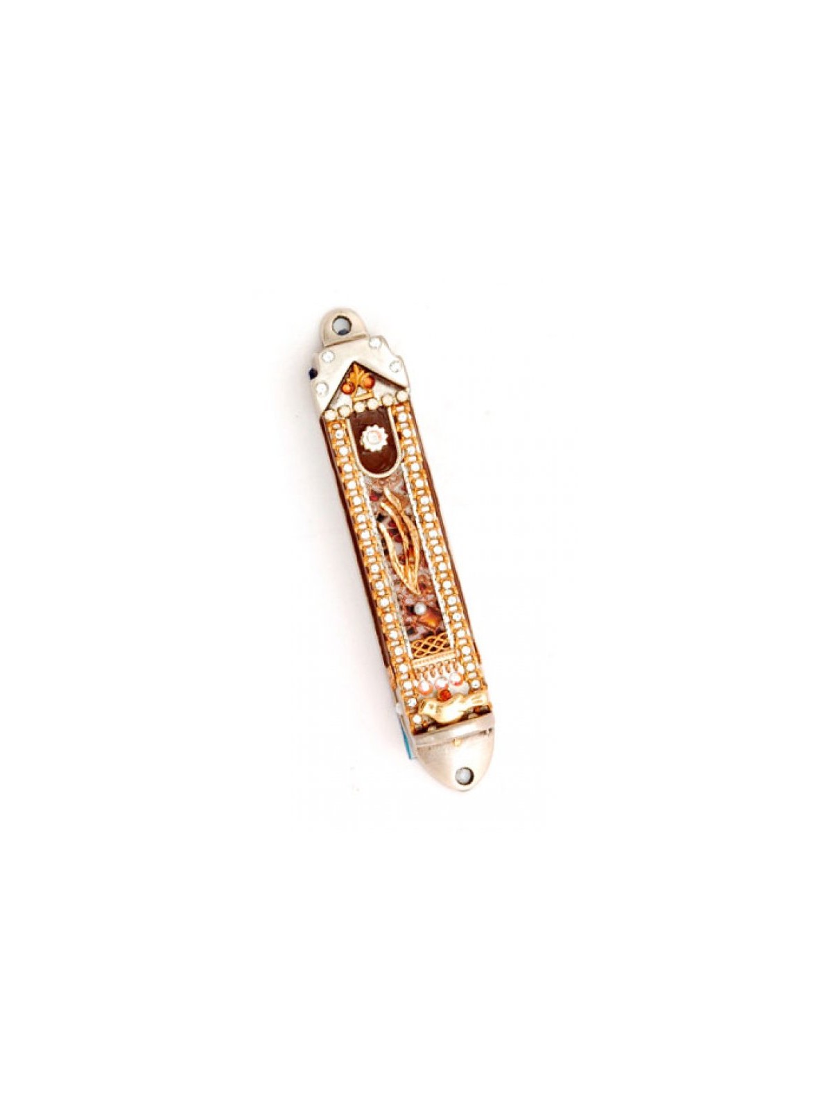 Maroon Gold Shin Mezuzah by Ester Shahaf | Mezuzah by Esther Shahaf