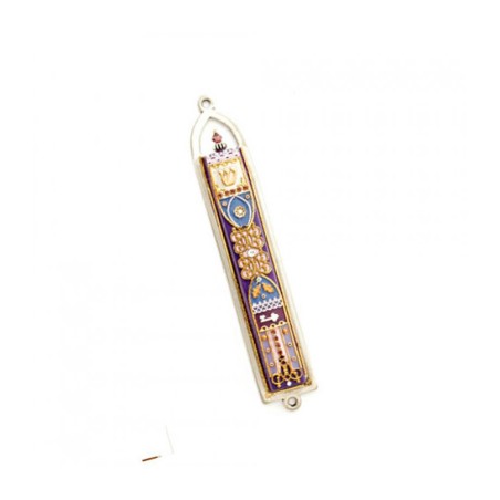 Blue Oriental Design Pewter Mezuzah by E... | Mezuzah by Esther Shahaf