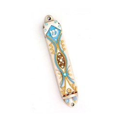 Gold and Turquoise Mezuzah by Ester Shahaf | Mezuzah by Esther Shahaf