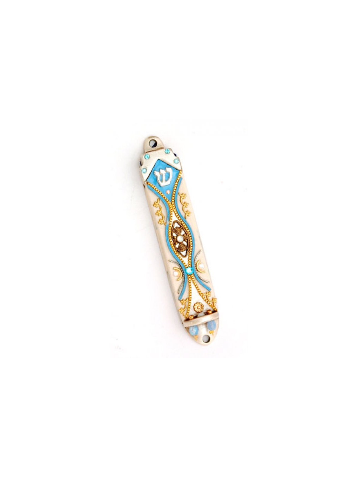 Gold and Turquoise Mezuzah by Ester Shahaf | Mezuzah by Esther Shahaf