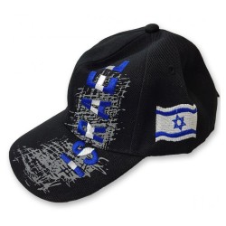 Black Cotton Baseball Cap Embroidered Israel and Dec... | Israeli Caps