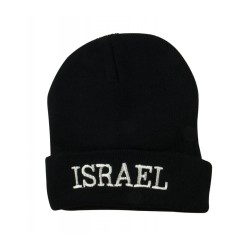 Bonnet Acrylique Tricot Noir ISRAEL sur le front | Casquettes israéliennes