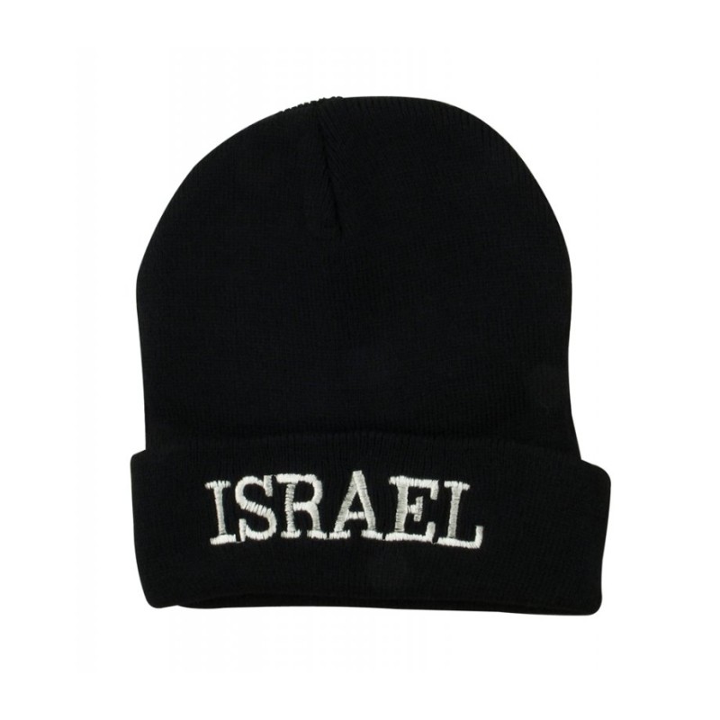 Black Knit Acrylic Cap ISRAEL on the brow | Israeli Caps