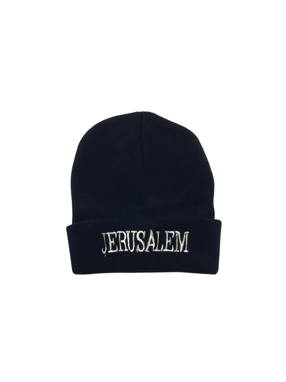 Black Knit Acrylic Cap JERUSALEM on the brow | Israeli Caps