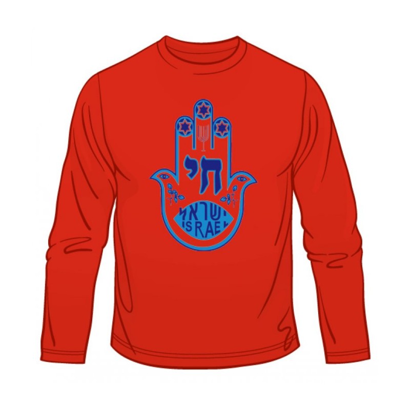 Blue Hamsa Chai Long Sleeve T Shirt | Jewish T-Shirts
