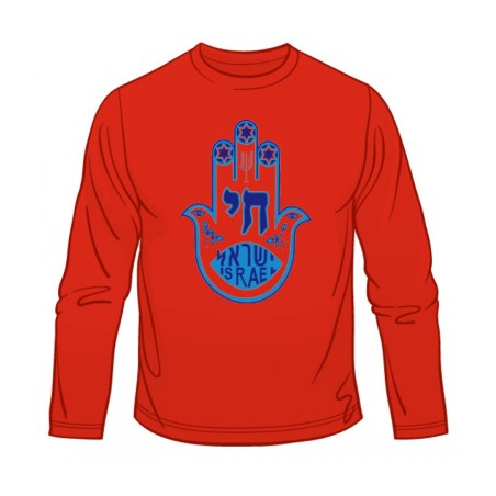 Blue Hamsa Chai Long Sleeve T Shirt | Jewish T-Shirts