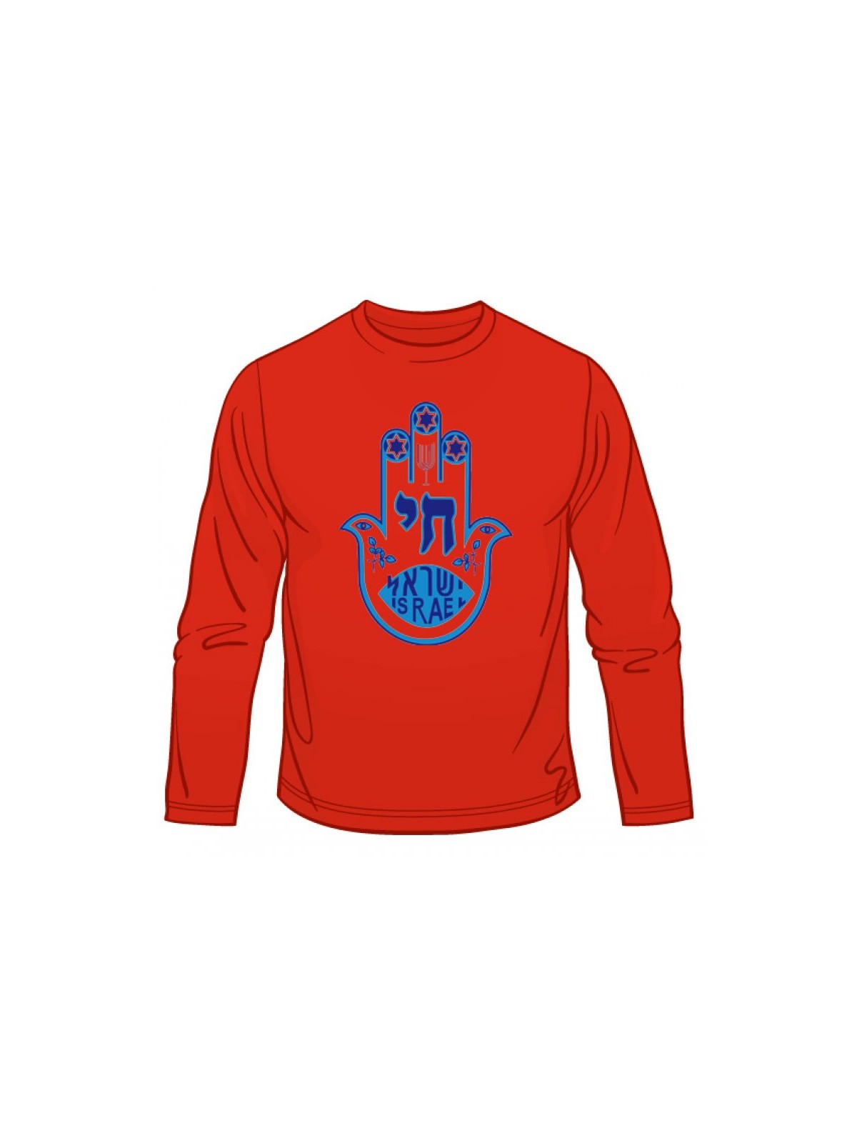 T-shirt à manches longues bleu Hamsa Chai | T-shirts juif