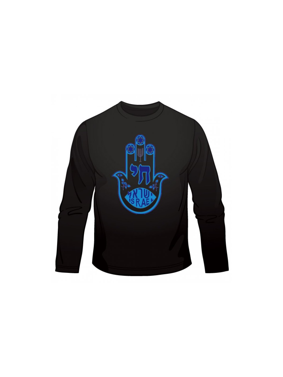 T-shirt à manches longues bleu Hamsa Chai | T-shirts juif