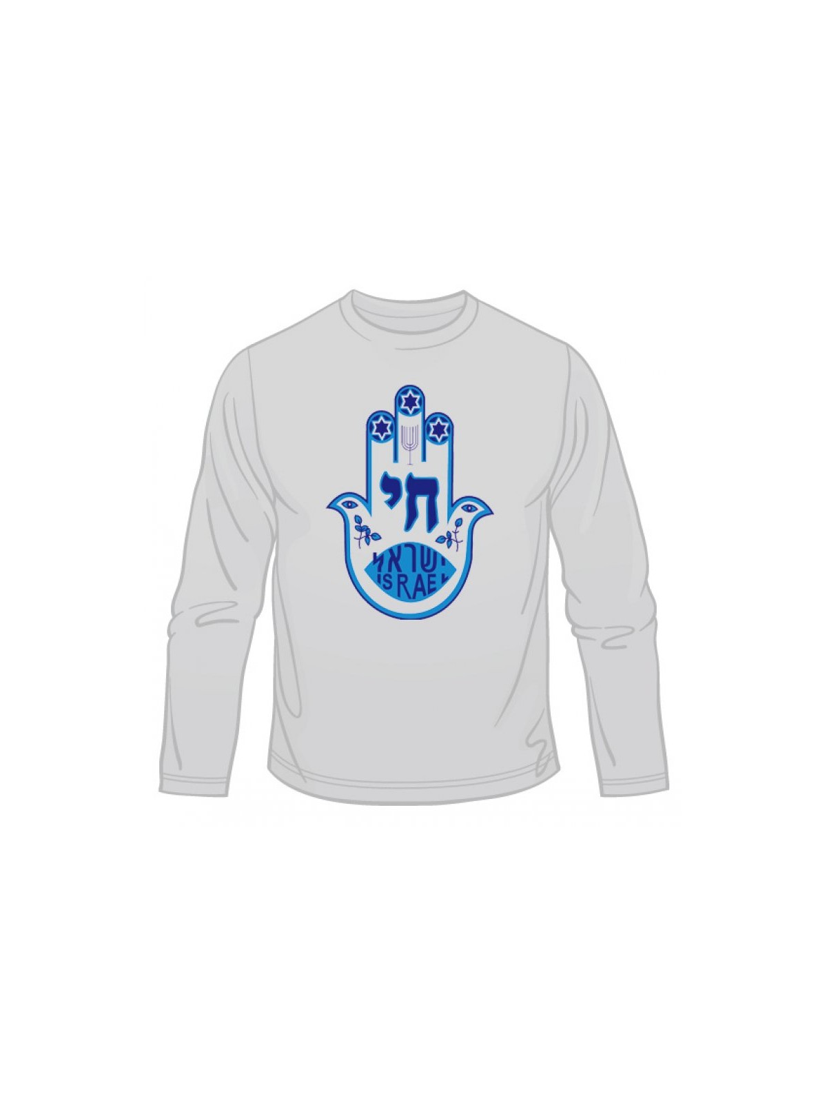 Blue Hamsa Chai Long Sleeve T Shirt | Jewish T-Shirts