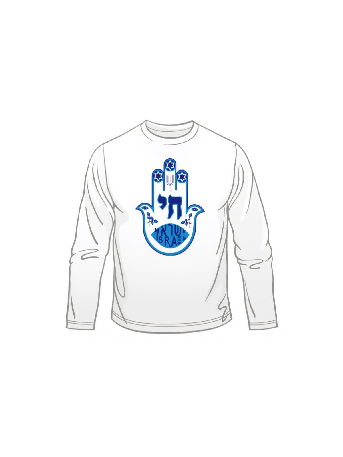 Blue Hamsa Chai Long Sleeve T Shirt | Jewish T-Shirts