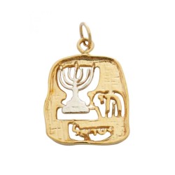 Pendentif Menorah Chai bicolore rempli d’or | Cadeau juif d'Israël