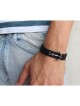 Mens Black Leather Bracelet with Anchor Ele... | *Overstock & Specials