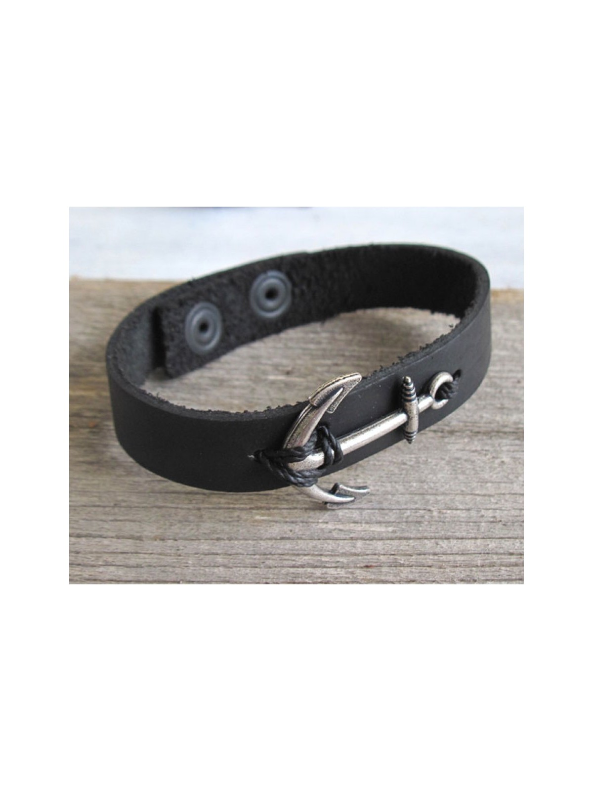 Mens Black Leather Bracelet with Anchor Ele... | *Overstock & Specials
