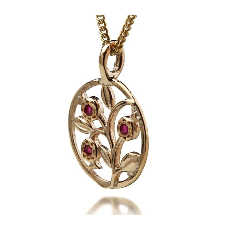 Gold Pomegranate Pendant with Rubies by HaAri ... | Necklaces by HaAri