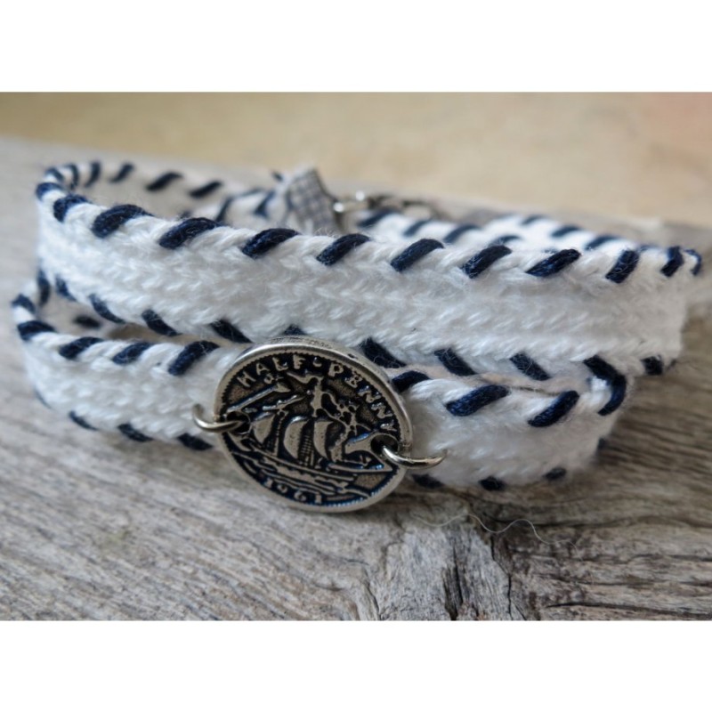 White Cord Bracelet for Men with Coin Eleme... | *Overstock & Specials