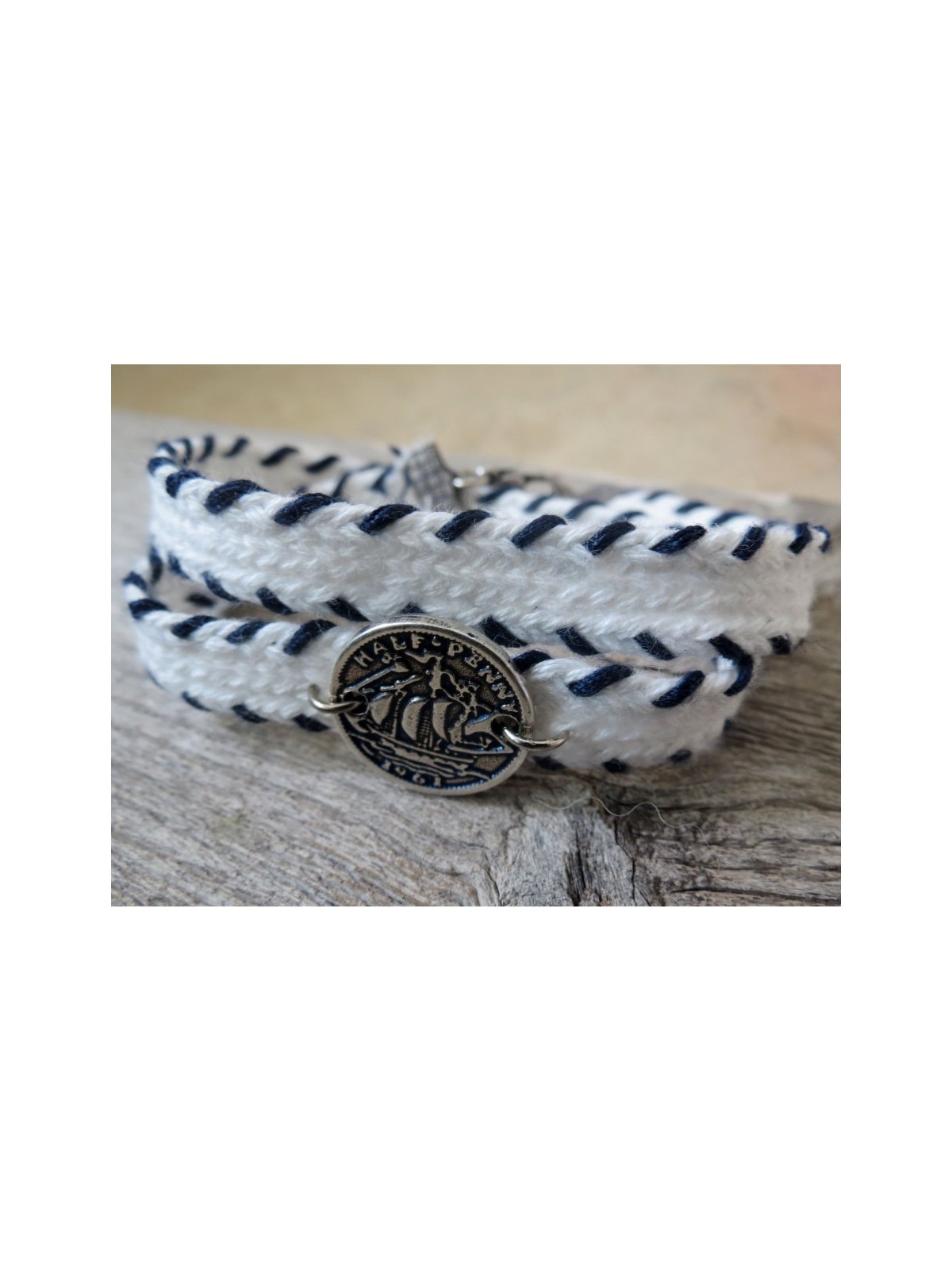 White Cord Bracelet for Men with Coin Eleme... | *Overstock & Specials
